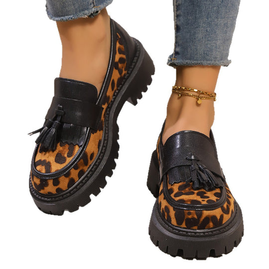 Damen Mokassins mit Leopardenmuster und Ketten-Detail EB