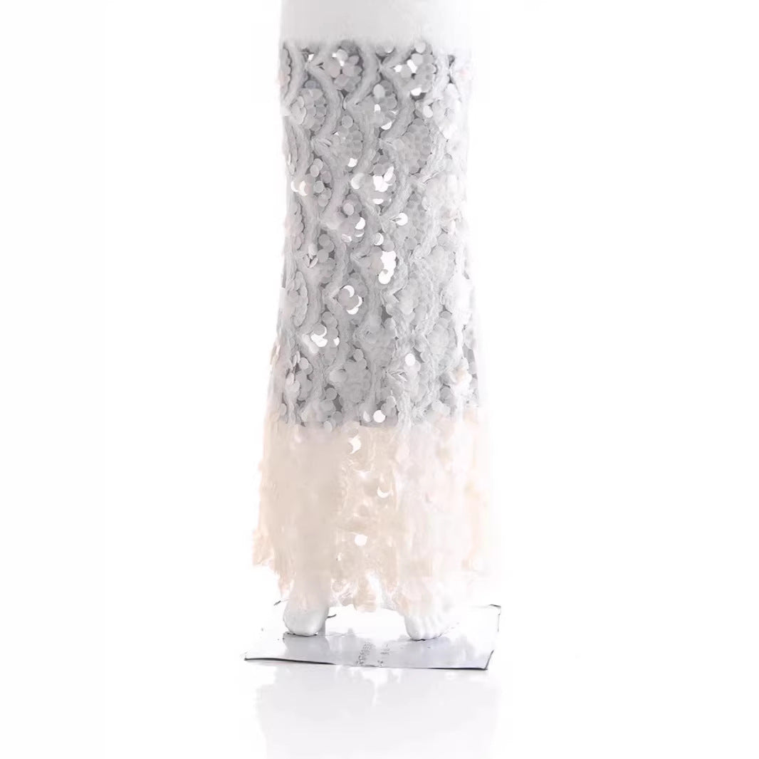 Damen Maxirock mit einzigartigem Volantdesign und transparenter Spitze EB