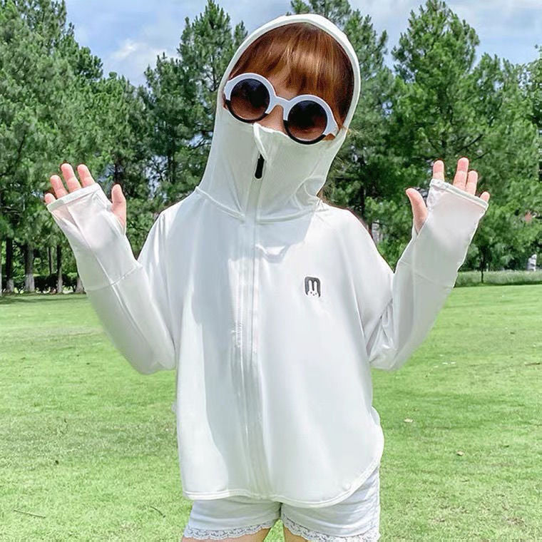 Unisex nan UV-Schutz Kapuzenjacke für Kinder mit integrierter Gesichtsmaske und Daumenlöchern  EB