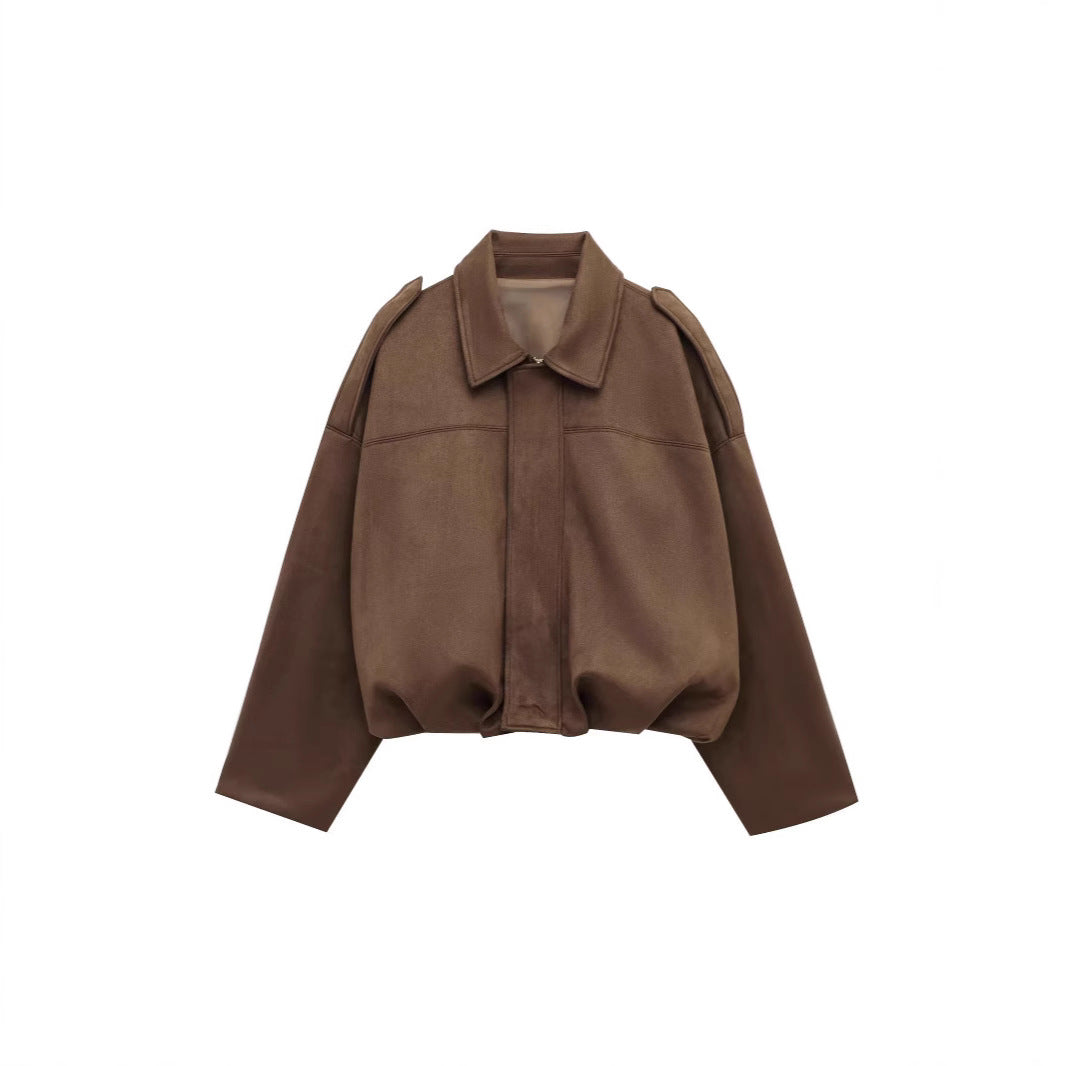 Damen lockere Cropped Jacke aus Wildlederimitat EB