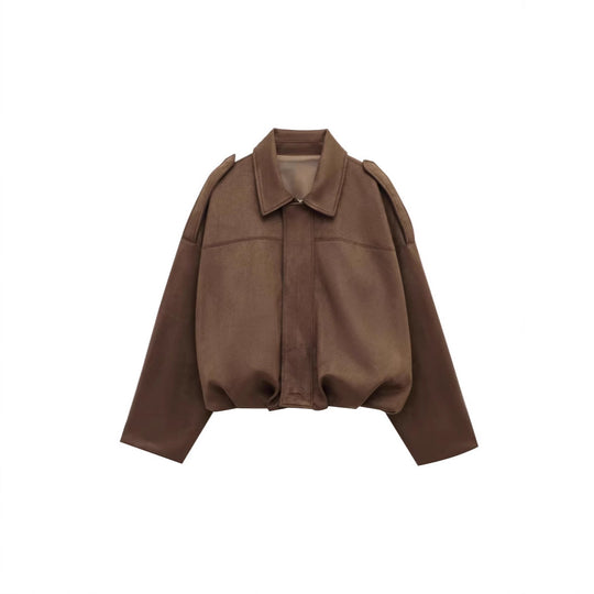 Damen lockere Cropped Jacke aus Wildlederimitat EB
