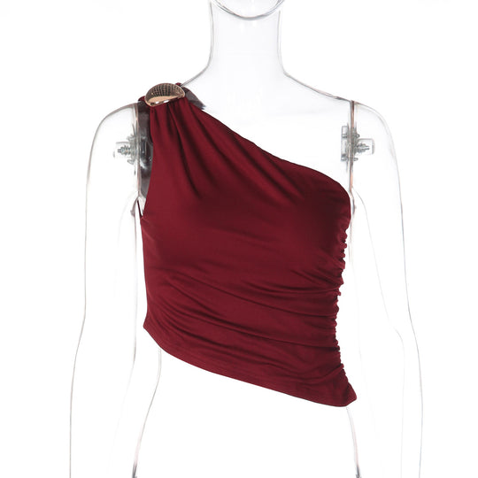 Damen Asymmetrisches Top mit Raffungen und dekorativem Schulterdetail EB