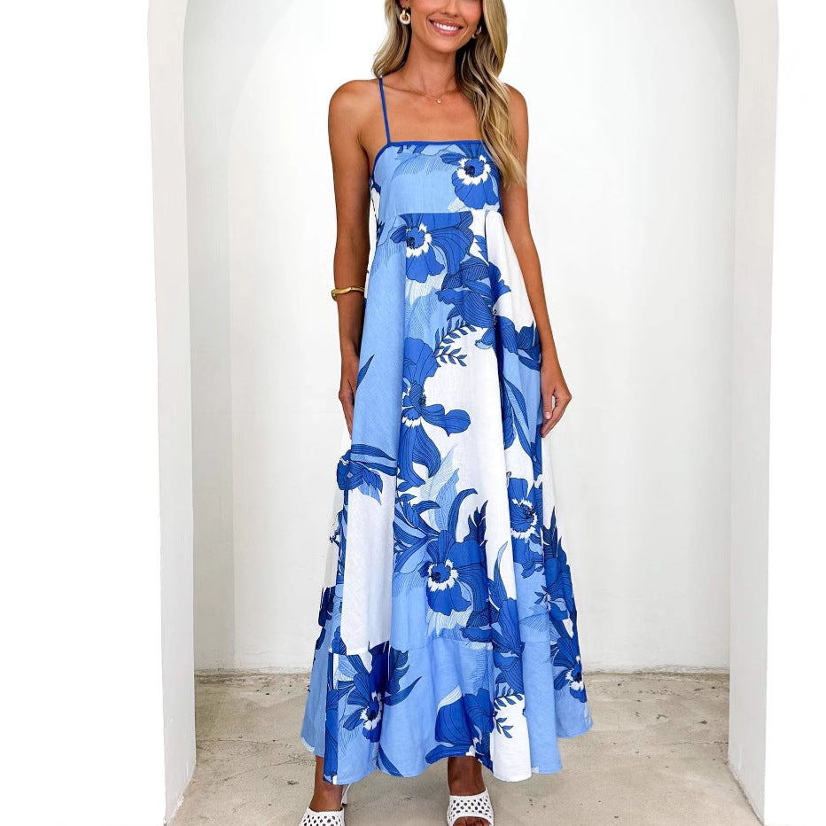 Damen Maxikleid mit filigranem Blumenmuster und schmalen Trägern EB