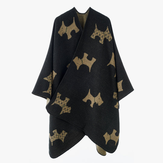 Damen Reversibler Wollmix-Umhang mit Terrier-Jacquardmuster EB