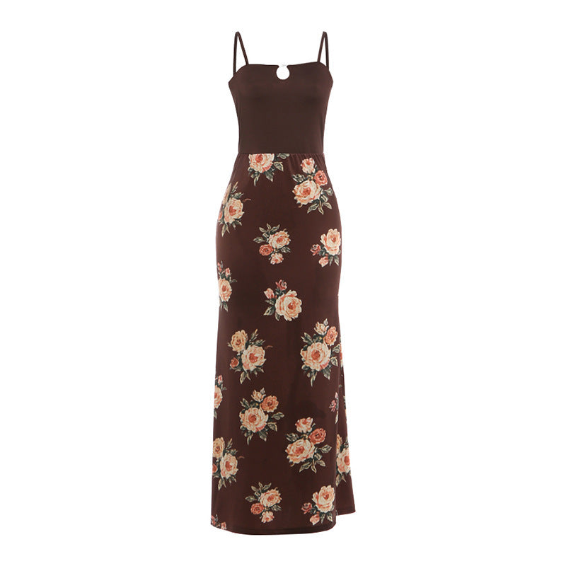 Damen Maxi-Kleid mit modischem Blumenmuster und schmalen Spaghettiträgern EB
