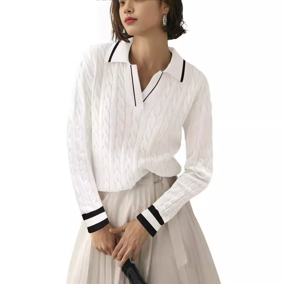 Damen Poloshirt mit Strickmuster und kontrastierenden Akzenten EB