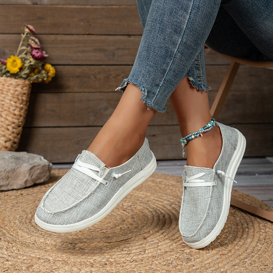 Damen  lässige Leinen-Slipper mit gepolstertem Memory-Fußbett und rutschfester Flexsohle EB