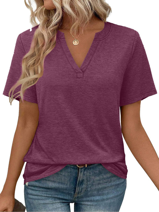Damen V-Ausschnitt Kurzarm T-Shirt aus angenehmem Baumwollmix mit lässigem Schnitt EB