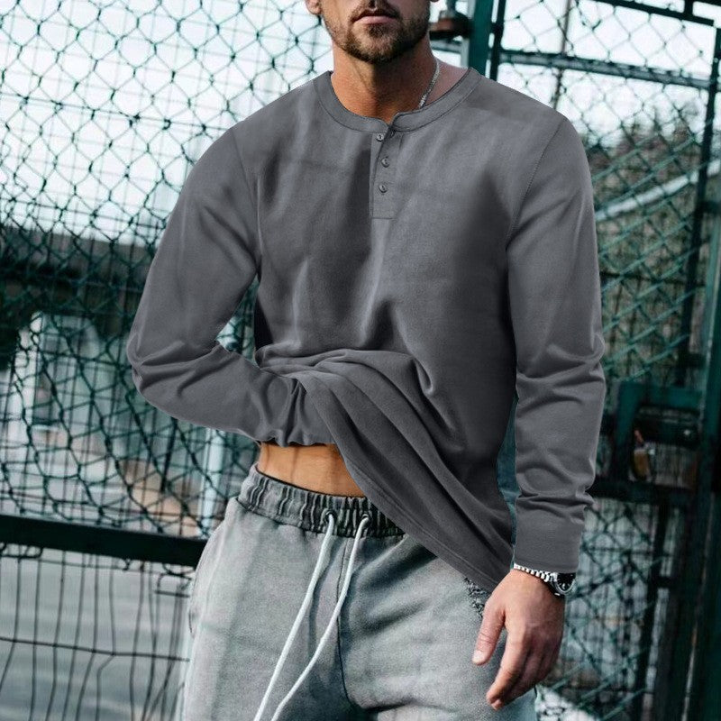 Herren lässiges Langarmshirt mit Knopfleiste und weichem Material EB