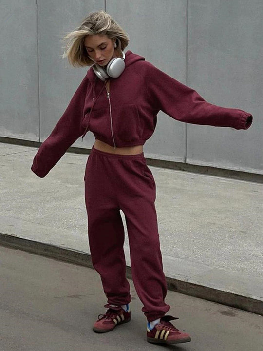 Damen Sportliches Hoodie-Set mit hohem Kragen und bequemen Hosen EB
