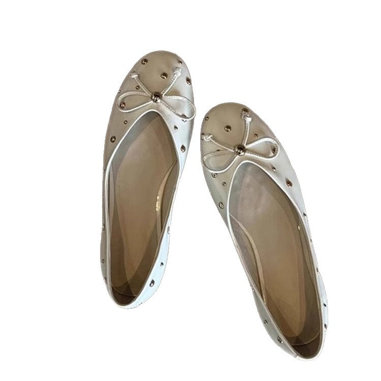 Damen Ballerinas mit modischem Schleifendesign und dekorativem Perlenbesatz EB