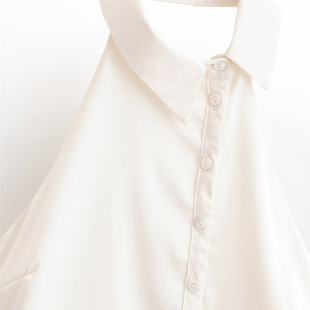 Damen Halterneck Bluse mit eleganter Knopfleiste EB