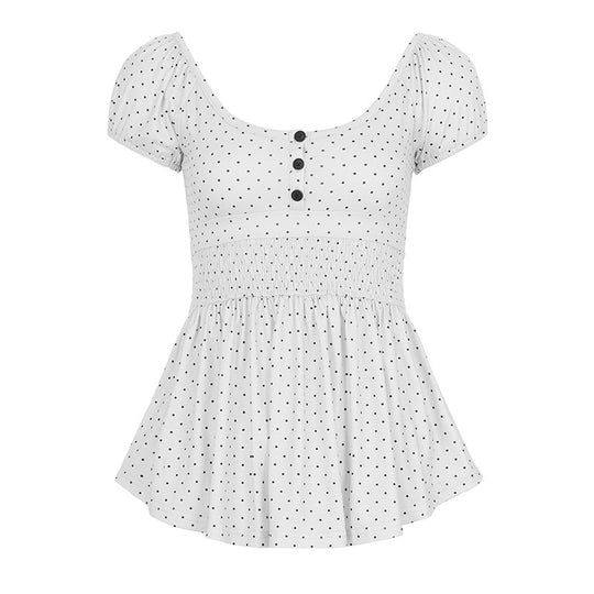 Damen Verspieltes Polka Dots Oberteil mit Rüschen und Knopfleiste EB