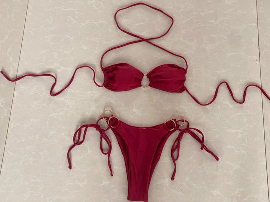 Damen Bandeau-Bikini mit dekorativen Ringen EB