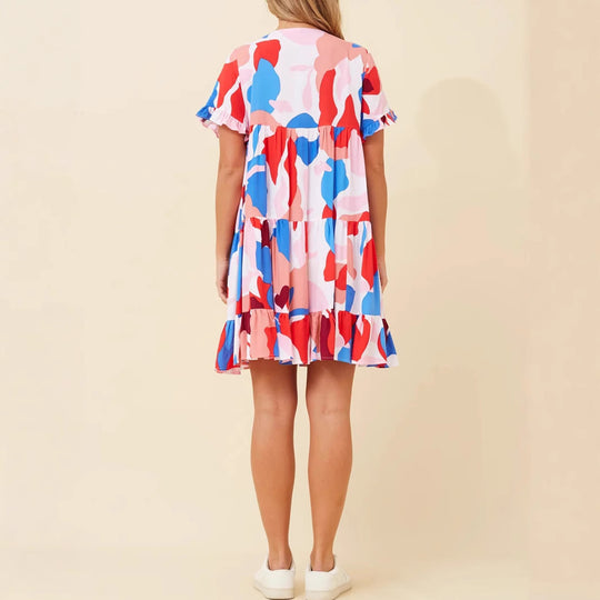 Damen verspieltes Sommerkleid mit Rüschen und asymmetrischem Saum EB