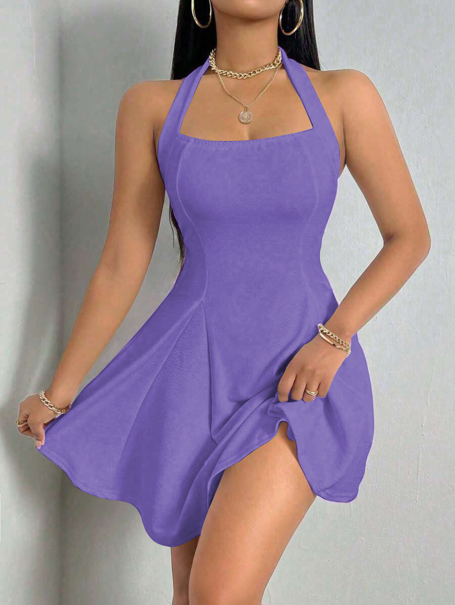 Damen Sommerliches Neckholder Kleid mit fließendem Saum EB