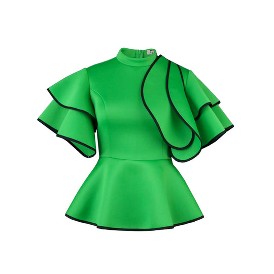 Damen Peplum-Top mit ausgefallenen Rüschen und asymmetrischem Schnitt EB