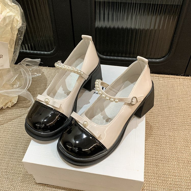 Damen elegante Mary Jane Pumps mit Perlenschmuck EB