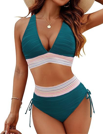 Damen Bikiniset mit verstellbarem Bund und sportlichem V-Ausschnitt EB