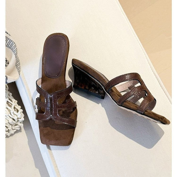 Damen elegante Pantoletten mit modischem Riemchen-Design EB