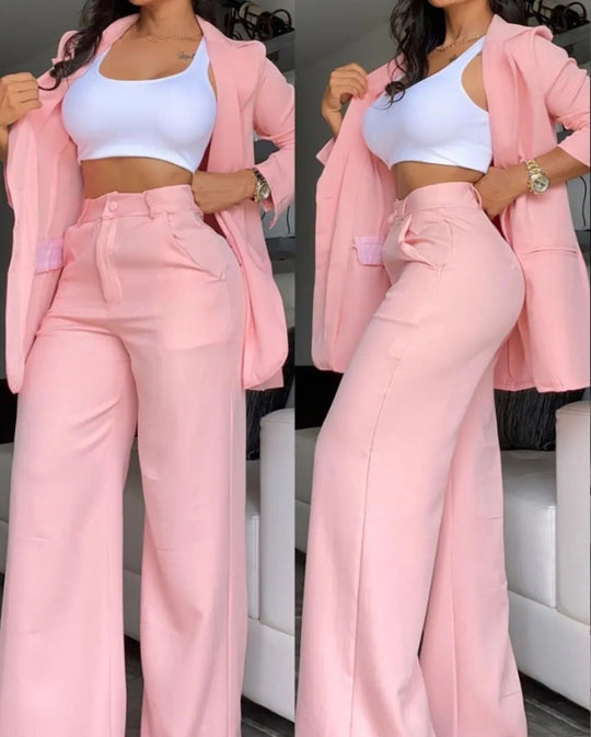 Damen elegantes Oversized Blazer- und Hosen-Set EB