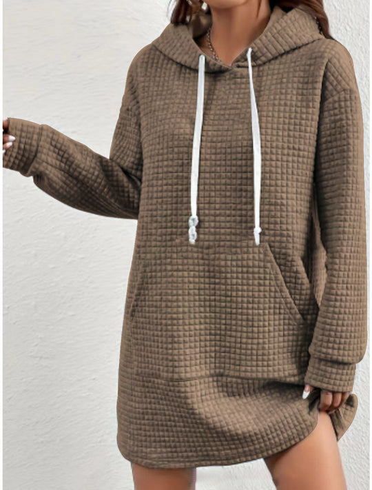Damen Hoodie-Kleid mit praktischem Kängurutasche und modernem Strickdesign EB