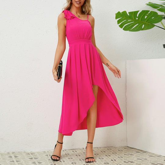 Damen Maxi-Kleid mit asymmetrischem Saum und schicker Schulterbindung EB