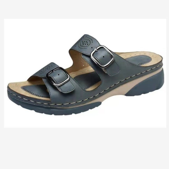 Damen Keil-Sandalen mit dekorativen Schnallen und eleganter Lochmusterung EB
