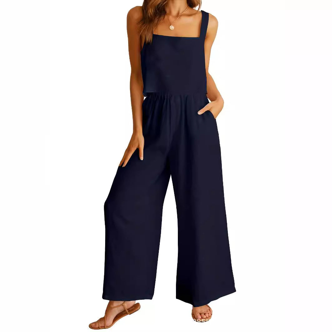 Damen Luftiger Jumpsuit mit weitem Bein und verstellbarem Taillenbund EB