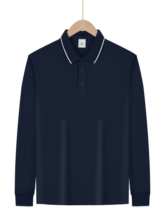 Herren nan langärmeliges Piqué-Poloshirt mit Kontrastpaspel am Kragen und Bündchen EB