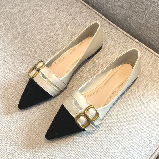 Damen elegante spitze Ballerinas mit doppelter Schnallenverzierung EB