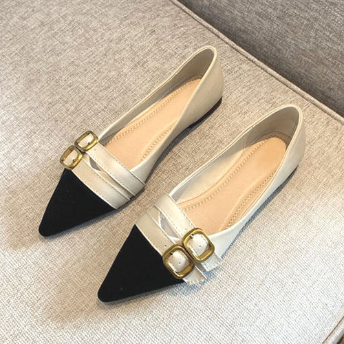 Damen elegante spitze Ballerinas mit doppelter Schnallenverzierung EB