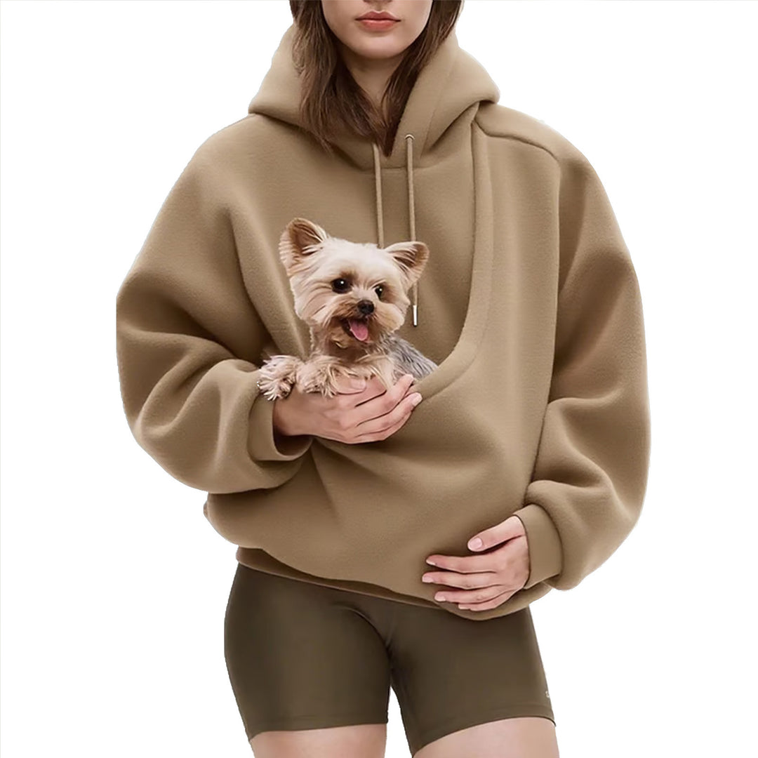 Damen nan Oversize Sherpa-Hoodie mit integriertem Haustiertaschen-Design EB
