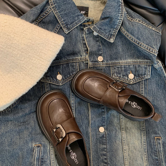 Damen modische Plateau Loafers mit dekorativem Schnallen-Detail EB