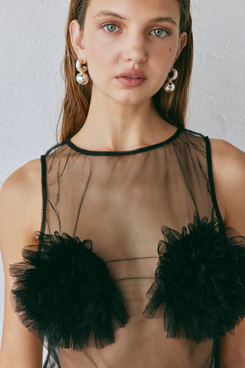 Damen Transparente Bluse mit voluminösen Rüschen EB