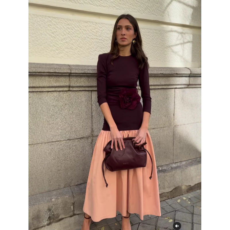 Damen elegantes Kleid mit Kontrastdetails EB