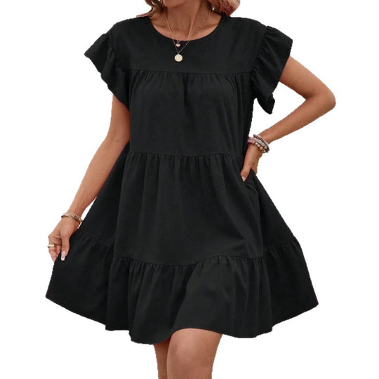 Damen luftiges Minikleid mit voluminösem Volant und lässigem Schnitt EB