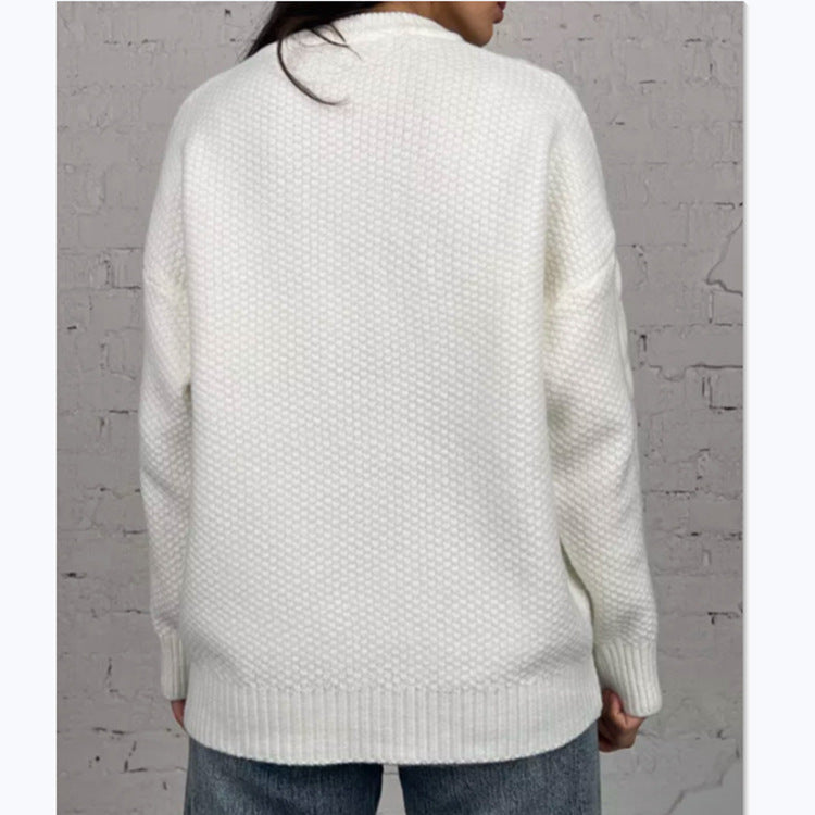 Damen Oversized Strickpullover mit Zopfmuster EB