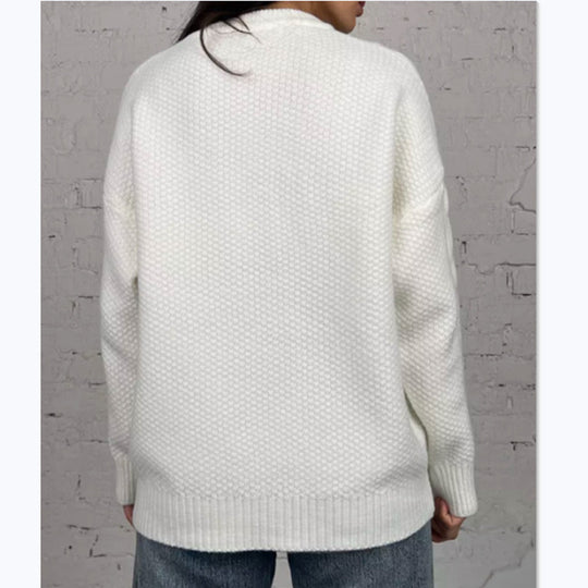 Damen Oversized Strickpullover mit Zopfmuster EB