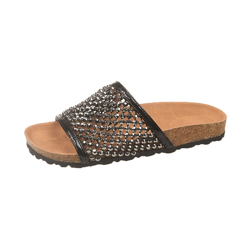 Damen Glamouröse Zehentrenner-Sandalen mit funkelnden Strass-Akzenten und anatomischer Fußbettgestaltung EB