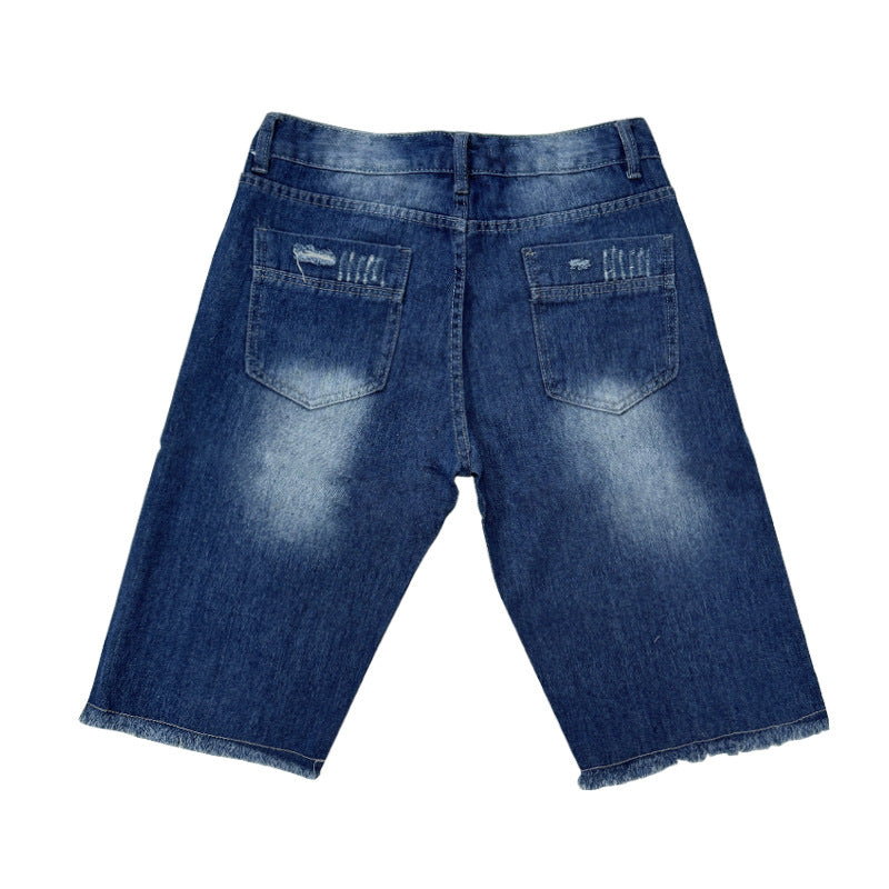 Herren Destroyed Denim-Shorts mit unregelmäßigem Saum und modischen Rissdetails EB