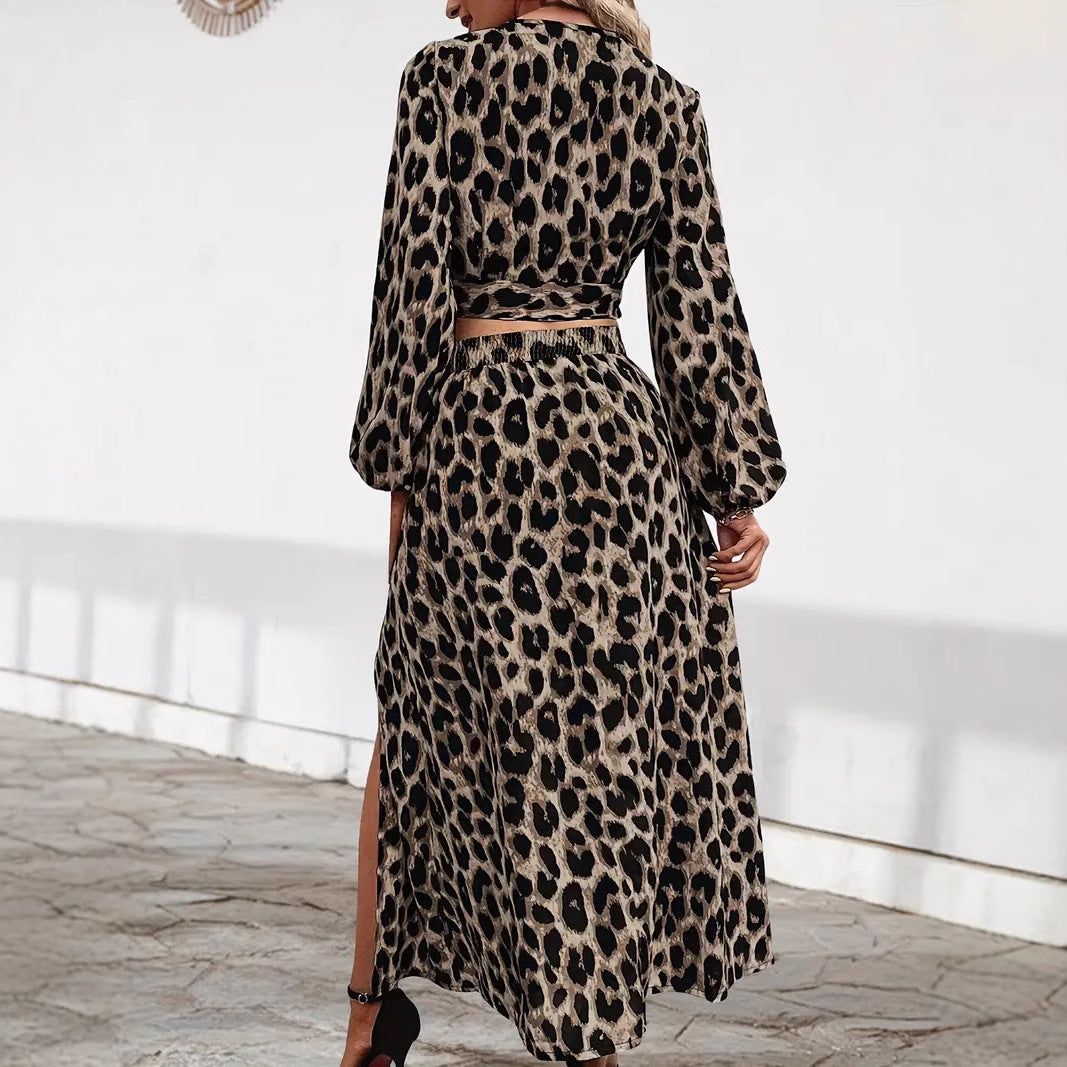 Damen Maxikleid mit Wickeloberteil und attraktivem Leomuster EB