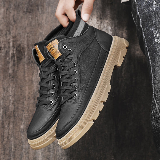 Herren lederoptik High-Top City-Boot Sneaker mit gestricktem Schaftkragen und stoßdämpfender Profilsohle EB