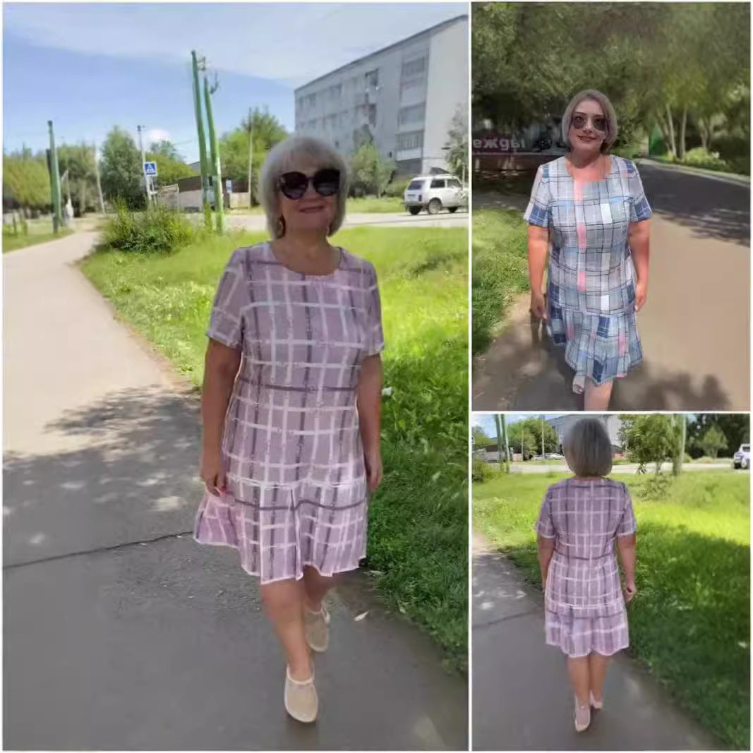 Damen Freizeitkleid mit verspieltem Karomuster und Rüschendetails EB