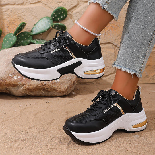 Damen modische Sneakers mit atmungsaktivem Obermaterial und stilvollem Metallic-Detail EB