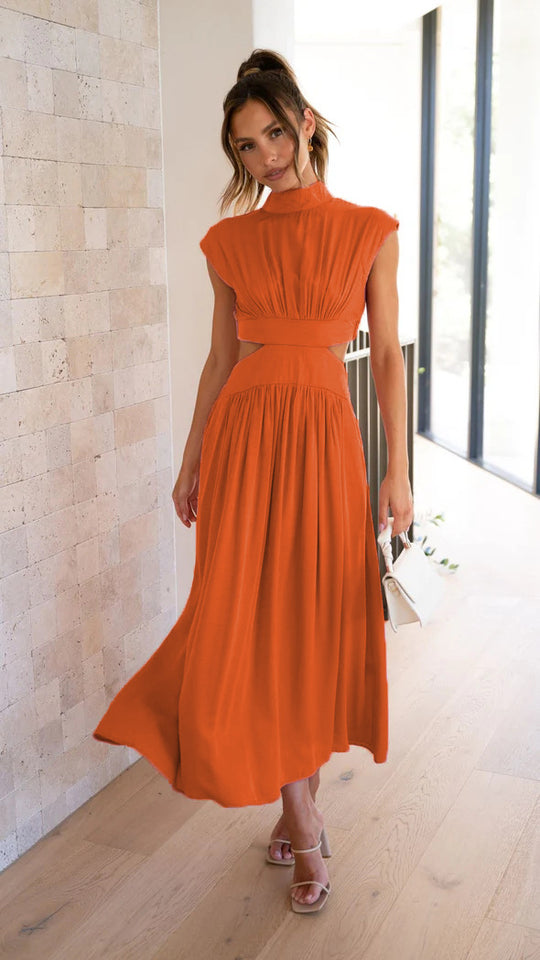 Damen Maxikleid mit kreativem Schnitt und tailliertem Design EB
