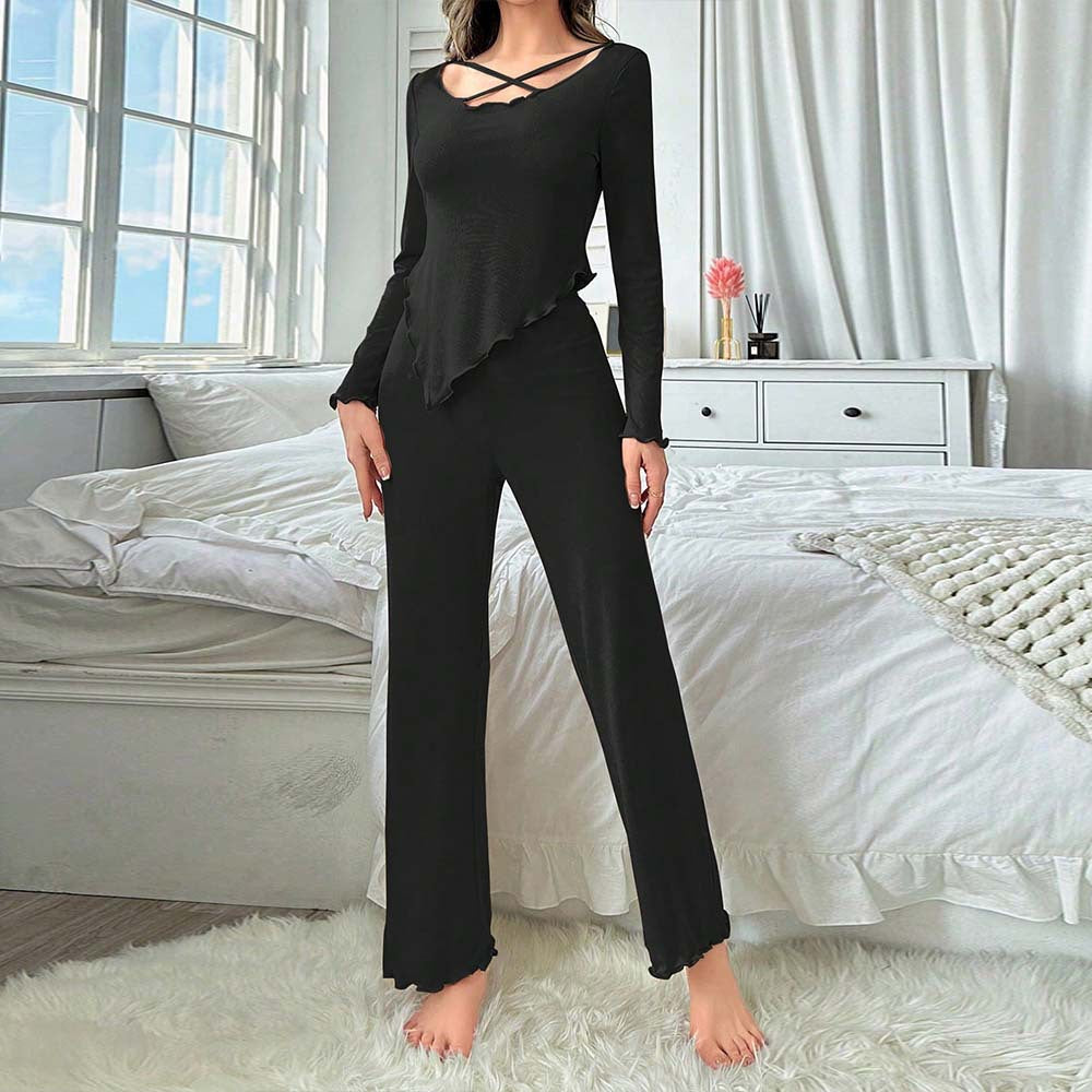 Damen lässiges Lounge-Set mit asymmetrischem Zipfeloberteil, gekreuztem Ausschnitt und weitem Bein Eichborn Berlin