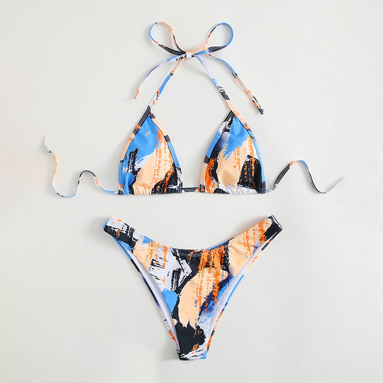 Damen Triangel-Bikini-Set mit verstellbarem Knoten und elastischem Hochschnitt EB