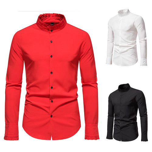 Herren Elegantes Langarmhemd mit Rüschendetails EB