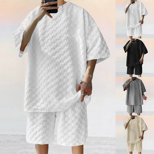 Herren lässiges Set aus strukturiertem Oberteil und Shorts EB